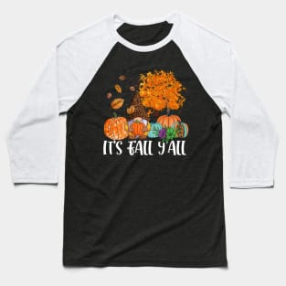 Its Fall Yall Cute Gnomes Pumpkin Autumn Tree Fall Leaves Baseball T-Shirt